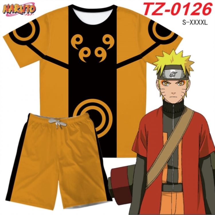 Naruto Anime Ant Wrinkle Material Full Color Short Sleeve T-shirt+Shorts Set from S to 4XL
