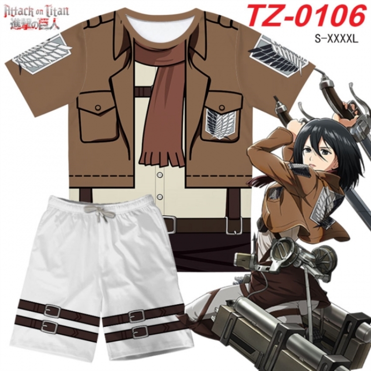 Shingeki no Kyojin Anime Ant Wrinkle Material Full Color Short Sleeve T-shirt+Shorts Set from S to 4XL