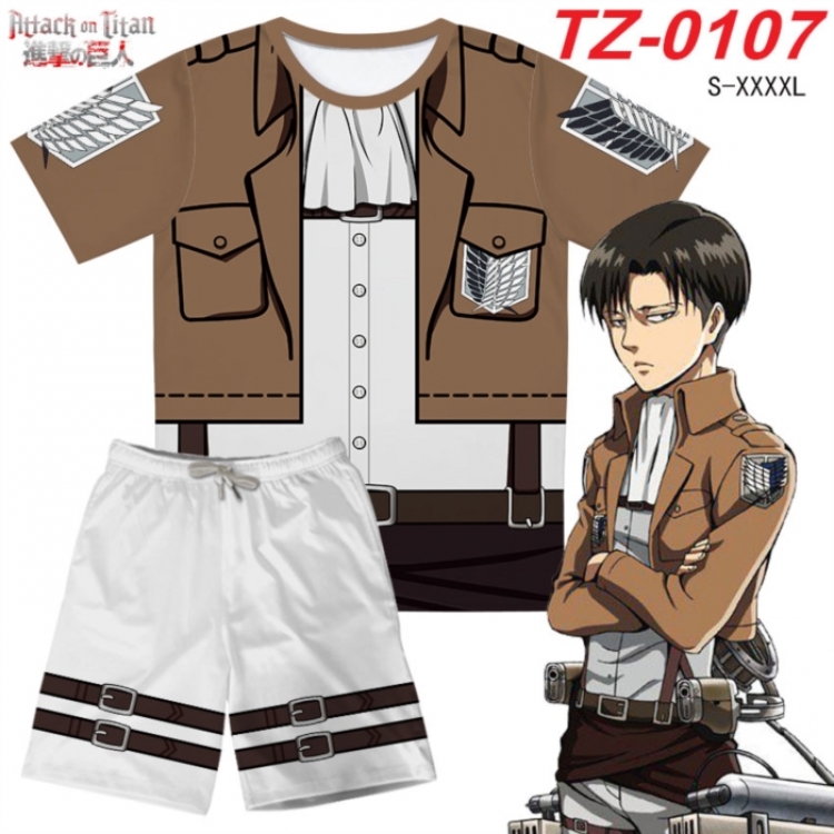 Shingeki no Kyojin Anime Ant Wrinkle Material Full Color Short Sleeve T-shirt+Shorts Set from S to 4XL