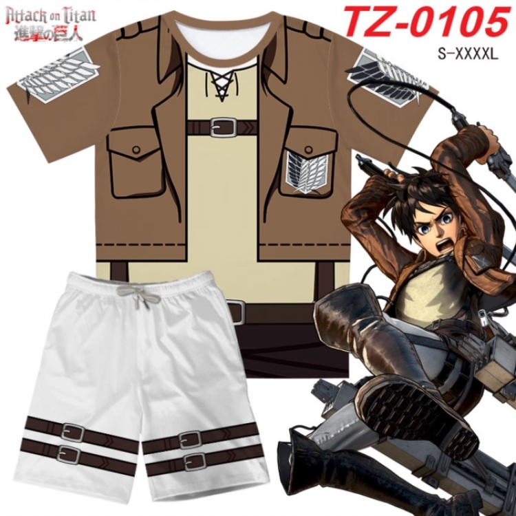 Shingeki no Kyojin Anime Ant Wrinkle Material Full Color Short Sleeve T-shirt+Shorts Set from S to 4XL