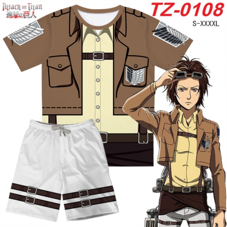 Shingeki no Kyojin Anime Ant Wrinkle Material Full Color Short Sleeve T-shirt+Shorts Set from S to 4XL