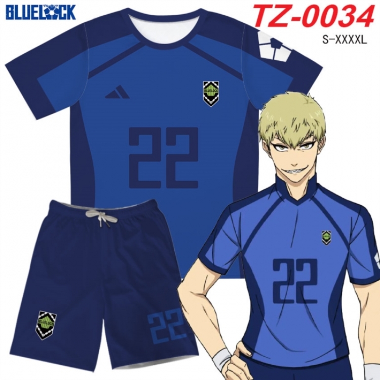 BLUE LOCK Anime Ant Wrinkle Material Full Color Short Sleeve T-shirt+Shorts Set from S to 4XL