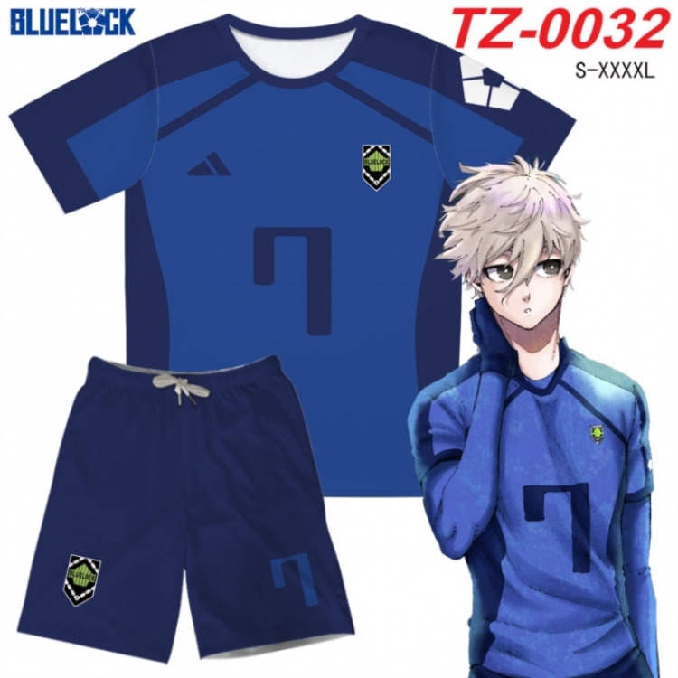 BLUE LOCK Anime Ant Wrinkle Material Full Color Short Sleeve T-shirt+Shorts Set from S to 4XL
