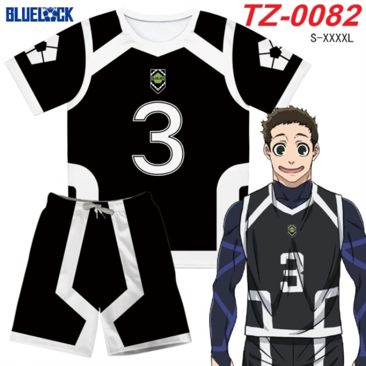 BLUE LOCK Anime Ant Wrinkle Material Full Color Short Sleeve T-shirt+Shorts Set from S to 4XL