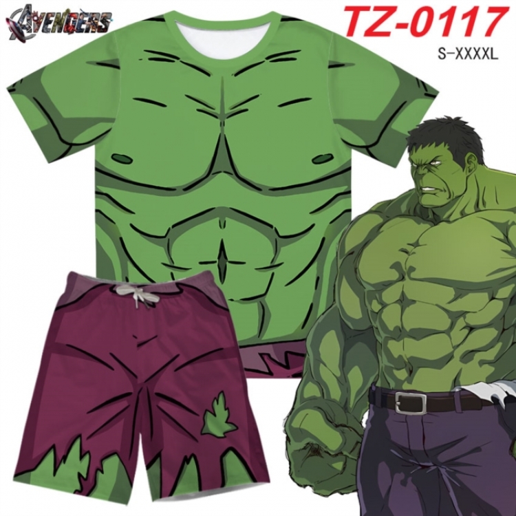 Marvel Anime Ant Wrinkle Material Full Color Short Sleeve T-shirt+Shorts Set from S to 4XL