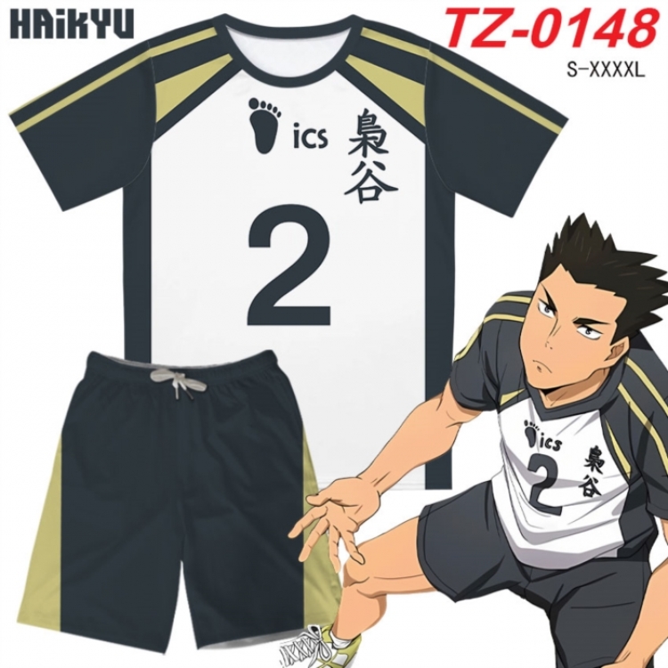 Haikyuu!! Anime Ant Wrinkle Material Full Color Short Sleeve T-shirt+Shorts Set from S to 4XL