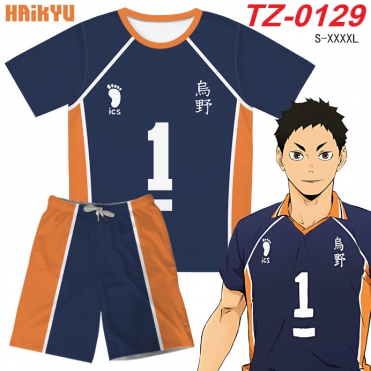 Haikyuu!! Anime Ant Wrinkle Material Full Color Short Sleeve T-shirt+Shorts Set from S to 4XL