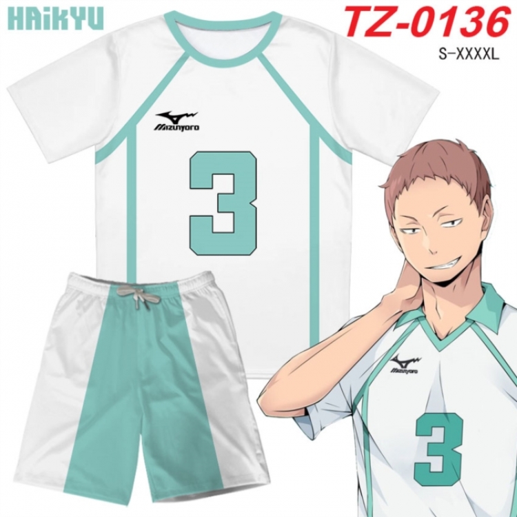 Haikyuu!! Anime Ant Wrinkle Material Full Color Short Sleeve T-shirt+Shorts Set from S to 4XL
