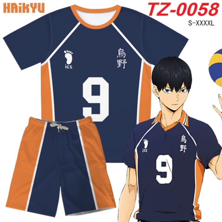 Haikyuu!! Anime Ant Wrinkle Material Full Color Short Sleeve T-shirt+Shorts Set from S to 4XL