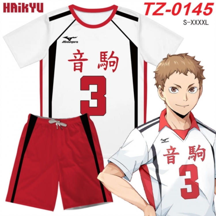 Haikyuu!! Anime Ant Wrinkle Material Full Color Short Sleeve T-shirt+Shorts Set from S to 4XL