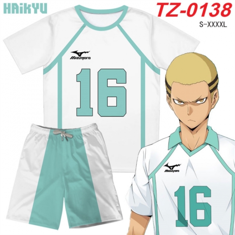 Haikyuu!! Anime Ant Wrinkle Material Full Color Short Sleeve T-shirt+Shorts Set from S to 4XL