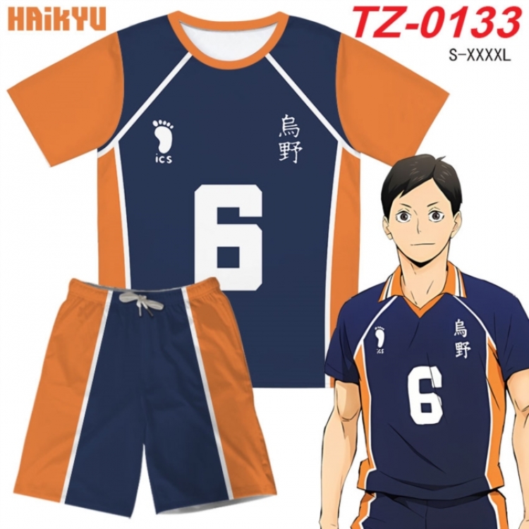 Haikyuu!! Anime Ant Wrinkle Material Full Color Short Sleeve T-shirt+Shorts Set from S to 4XL