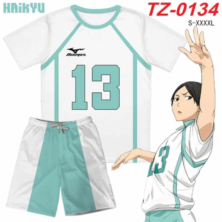 Haikyuu!! Anime Ant Wrinkle Material Full Color Short Sleeve T-shirt+Shorts Set from S to 4XL