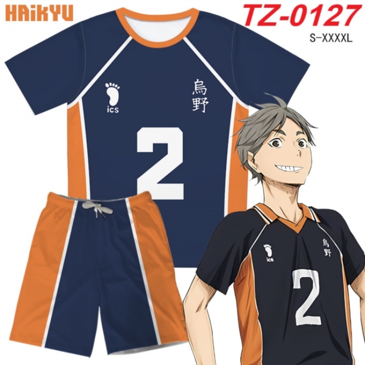 Haikyuu!! Anime Ant Wrinkle Material Full Color Short Sleeve T-shirt+Shorts Set from S to 4XL
