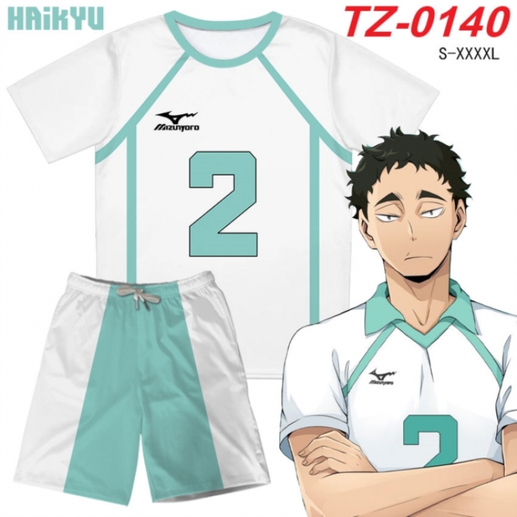 Haikyuu!! Anime Ant Wrinkle Material Full Color Short Sleeve T-shirt+Shorts Set from S to 4XL