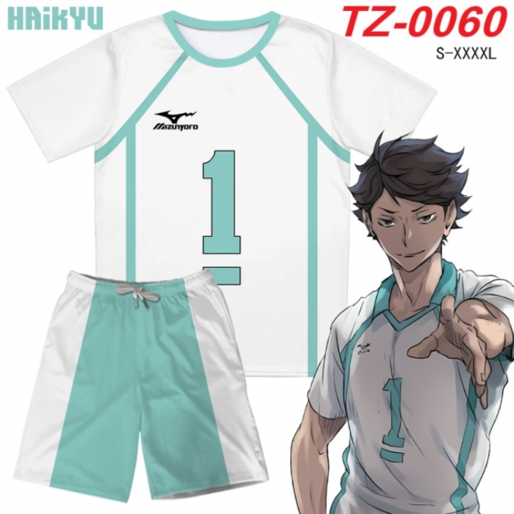 Haikyuu!! Anime Ant Wrinkle Material Full Color Short Sleeve T-shirt+Shorts Set from S to 4XL