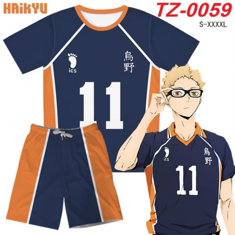Haikyuu!! Anime Ant Wrinkle Material Full Color Short Sleeve T-shirt+Shorts Set from S to 4XL