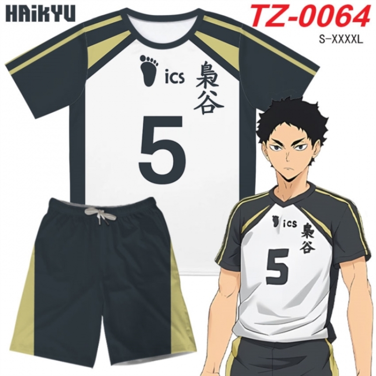 Haikyuu!! Anime Ant Wrinkle Material Full Color Short Sleeve T-shirt+Shorts Set from S to 4XL