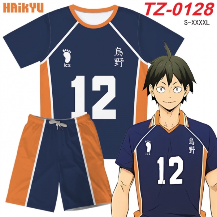 Haikyuu!! Anime Ant Wrinkle Material Full Color Short Sleeve T-shirt+Shorts Set from S to 4XL