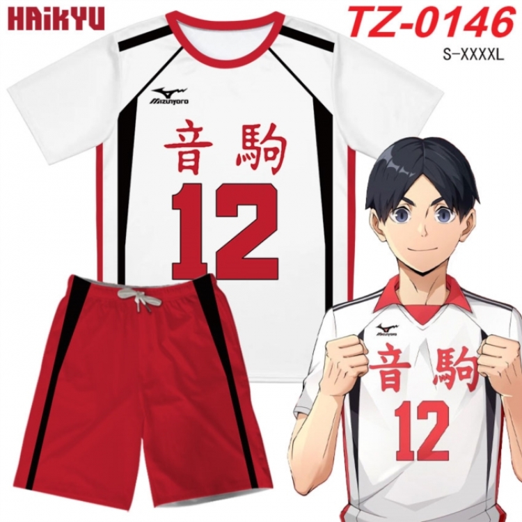 Haikyuu!! Anime Ant Wrinkle Material Full Color Short Sleeve T-shirt+Shorts Set from S to 4XL