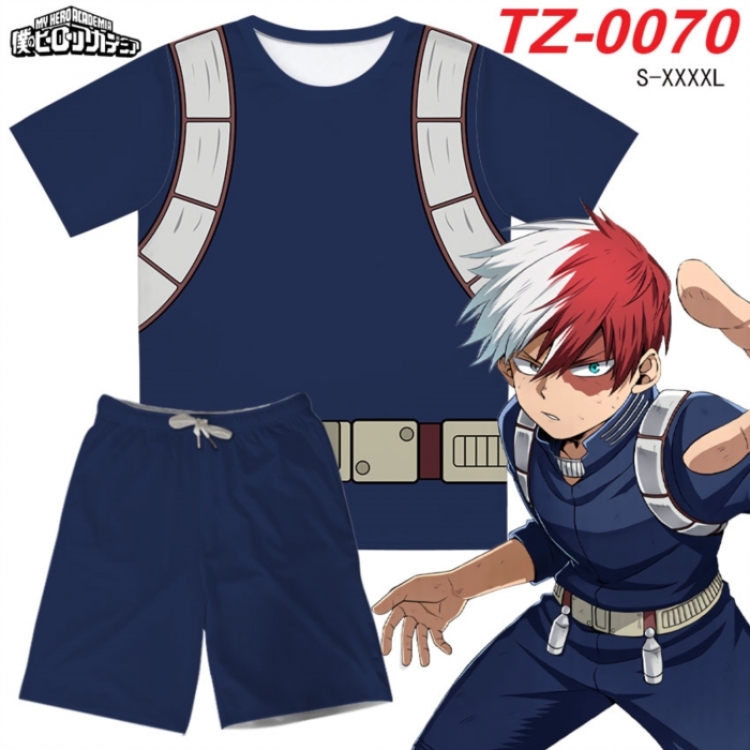 My Hero Academia Anime Ant Wrinkle Material Full Color Short Sleeve T-shirt+Shorts Set from S to 4XL