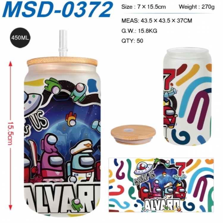 Among us  Anime frosted glass cup with straw 450ML