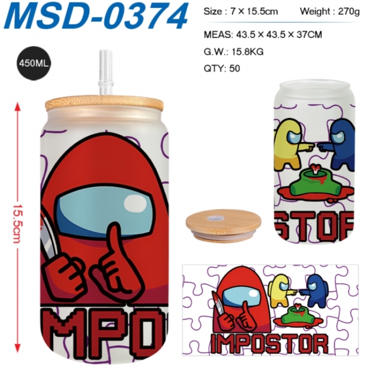 Among us  Anime frosted glass cup with straw 450ML