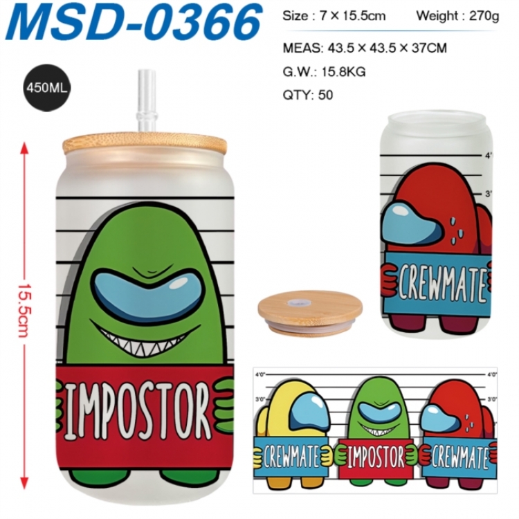 Among us  Anime frosted glass cup with straw 450ML
