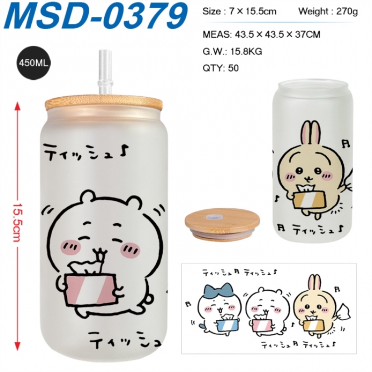 Chiikawa Anime frosted glass cup with straw 450ML
