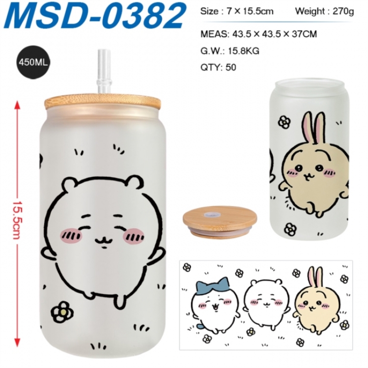 Chiikawa Anime frosted glass cup with straw 450ML