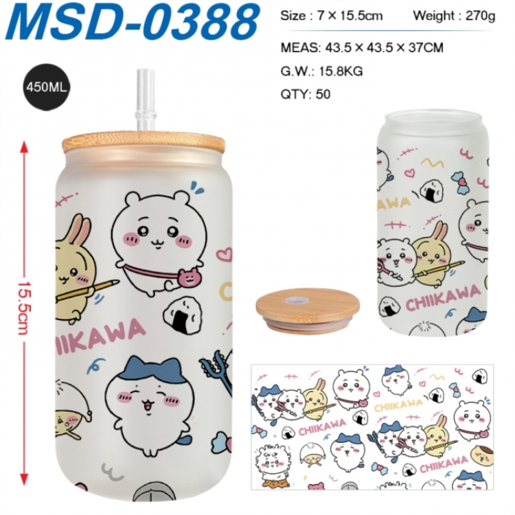Chiikawa Anime frosted glass cup with straw 450ML