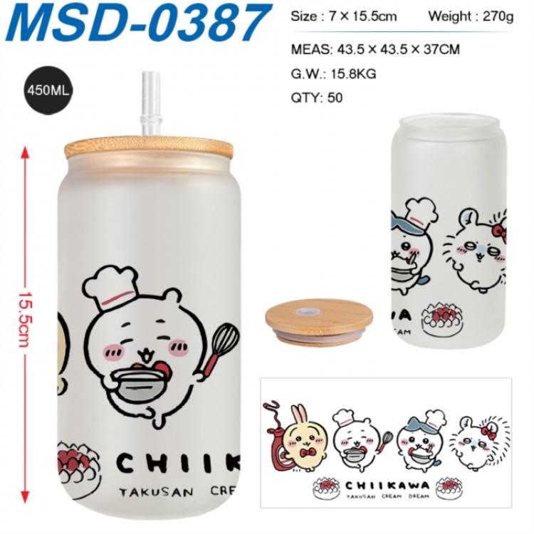 Chiikawa Anime frosted glass cup with straw 450ML