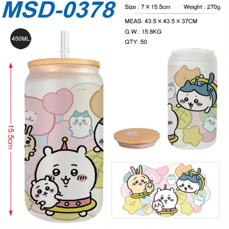 Chiikawa Anime frosted glass cup with straw 450ML