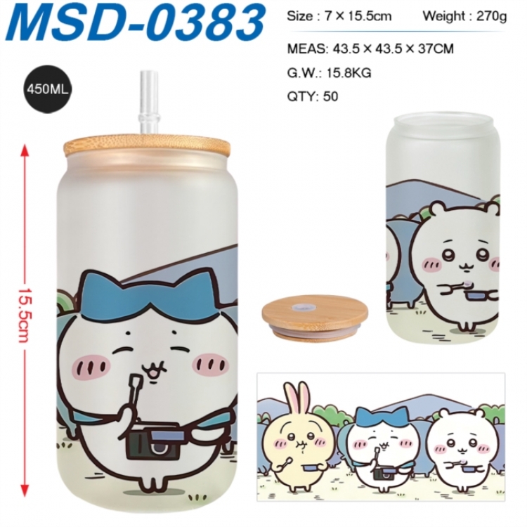 Chiikawa Anime frosted glass cup with straw 450ML