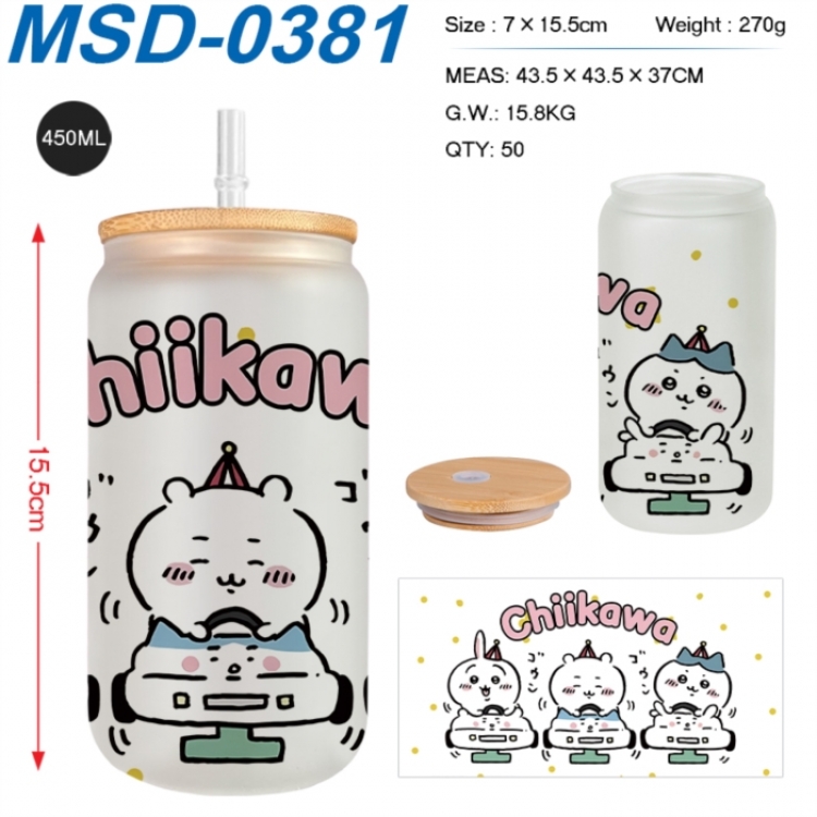 Chiikawa Anime frosted glass cup with straw 450ML