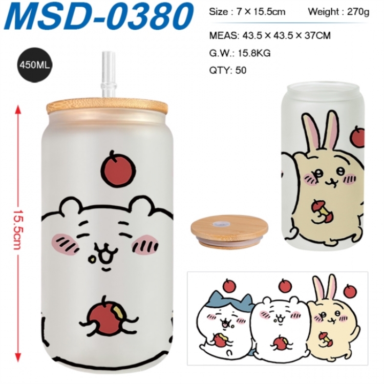 Chiikawa Anime frosted glass cup with straw 450ML