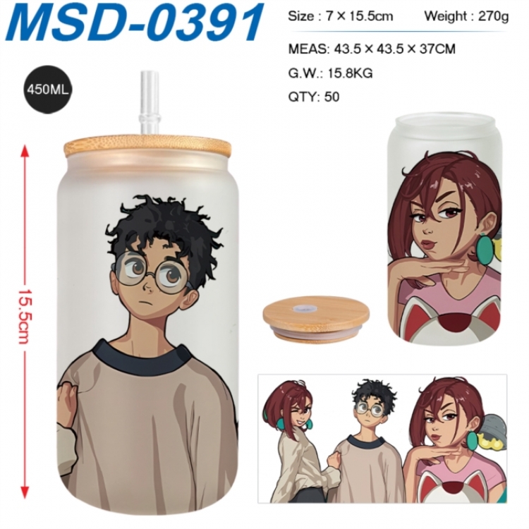 Dandadan Anime frosted glass cup with straw 450ML