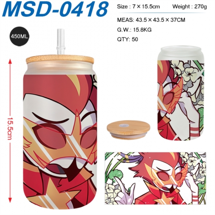 Hazbin Hotel Anime frosted glass cup with straw 450ML