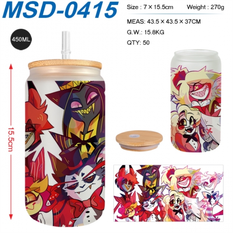 Hazbin Hotel Anime frosted glass cup with straw 450ML