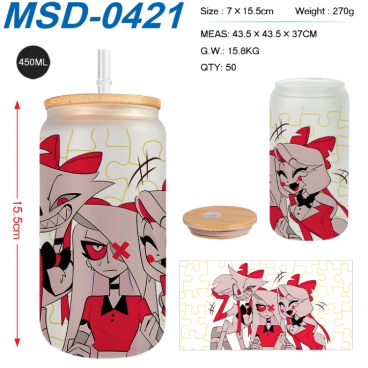 Hazbin Hotel Anime frosted glass cup with straw 450ML