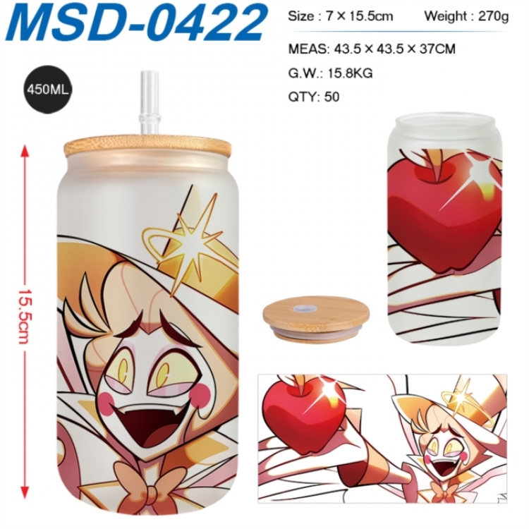 Hazbin Hotel Anime frosted glass cup with straw 450ML
