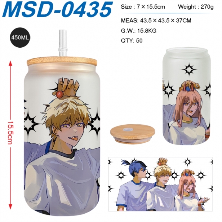 Chainsaw man Anime frosted glass cup with straw 450ML