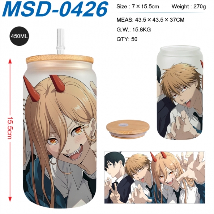Chainsaw man Anime frosted glass cup with straw 450ML