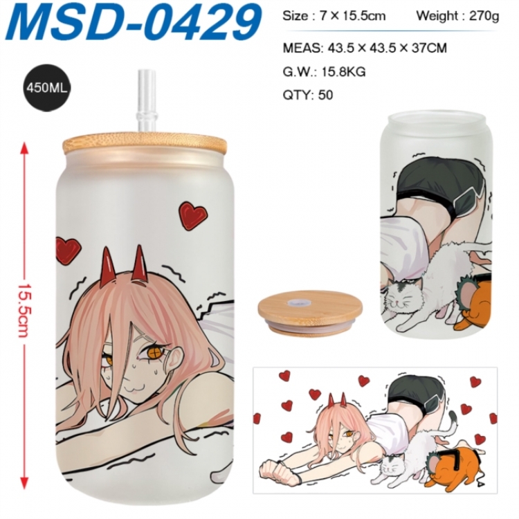 Chainsaw man Anime frosted glass cup with straw 450ML