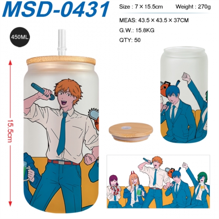 Chainsaw man Anime frosted glass cup with straw 450ML
