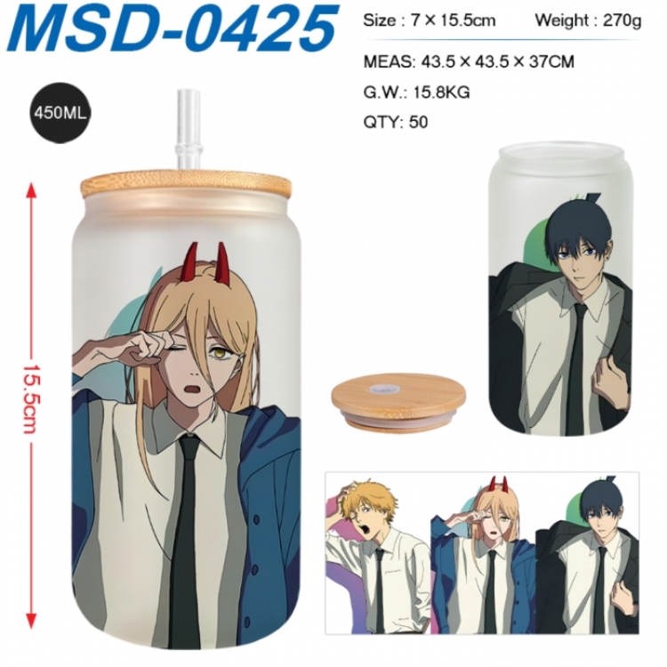 Chainsaw man Anime frosted glass cup with straw 450ML
