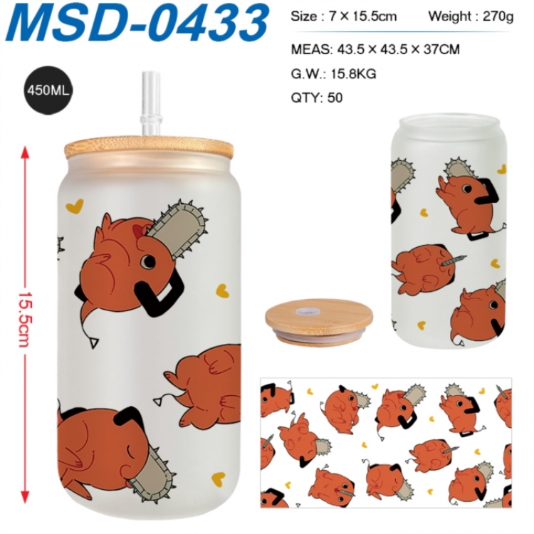 Chainsaw man Anime frosted glass cup with straw 450ML