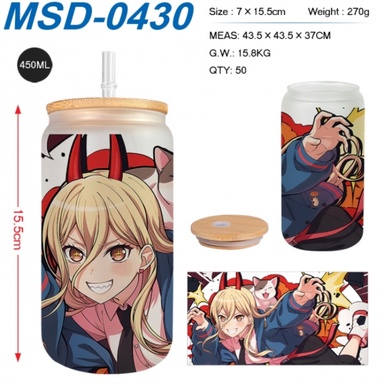Chainsaw man Anime frosted glass cup with straw 450ML