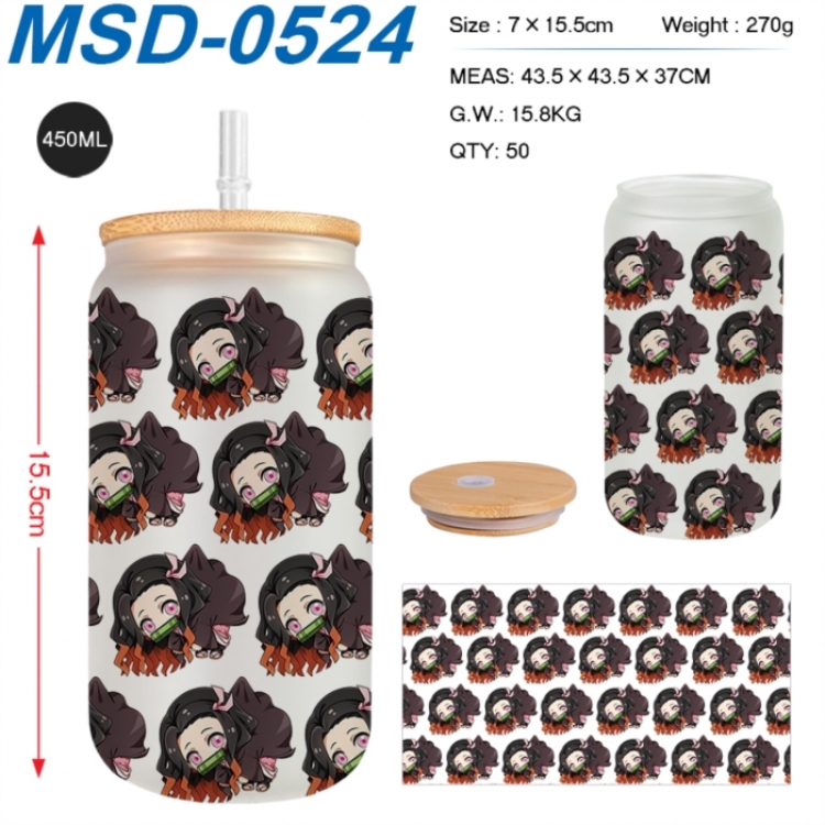 Demon Slayer Kimets Anime frosted glass cup with straw 450ML