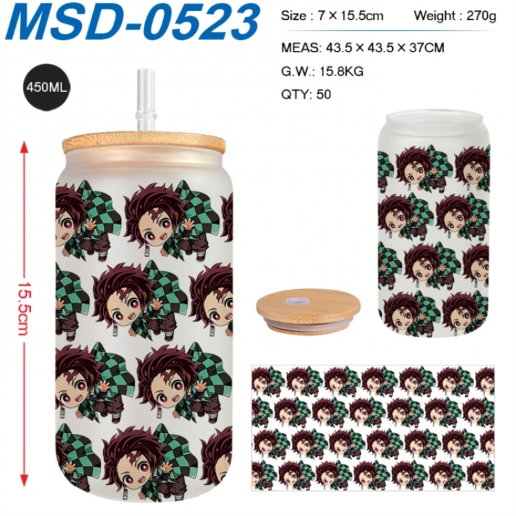 Demon Slayer Kimets Anime frosted glass cup with straw 450ML